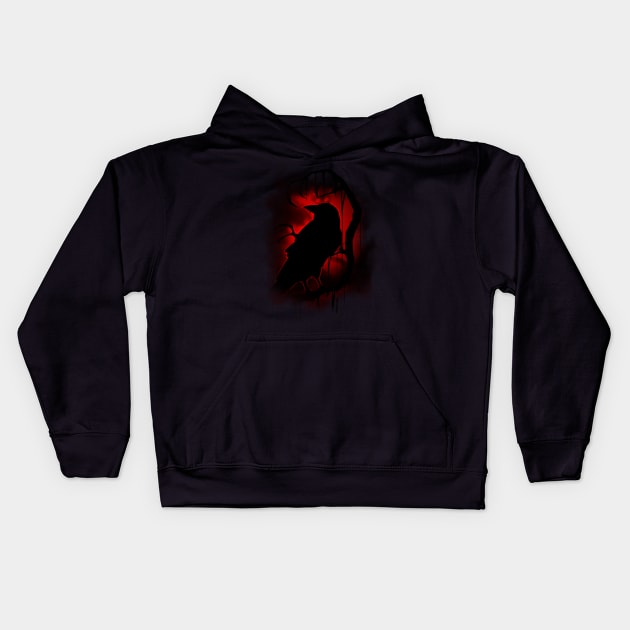 Blood Moon Raven's Night Kids Hoodie by Ink Raven